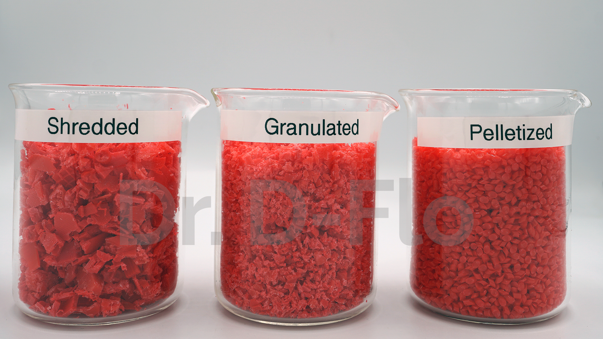 Recycling plastics into filament start with shredding the waste plastic, then granulating it, then extruding, then pelletizing and finally extruding once more. 