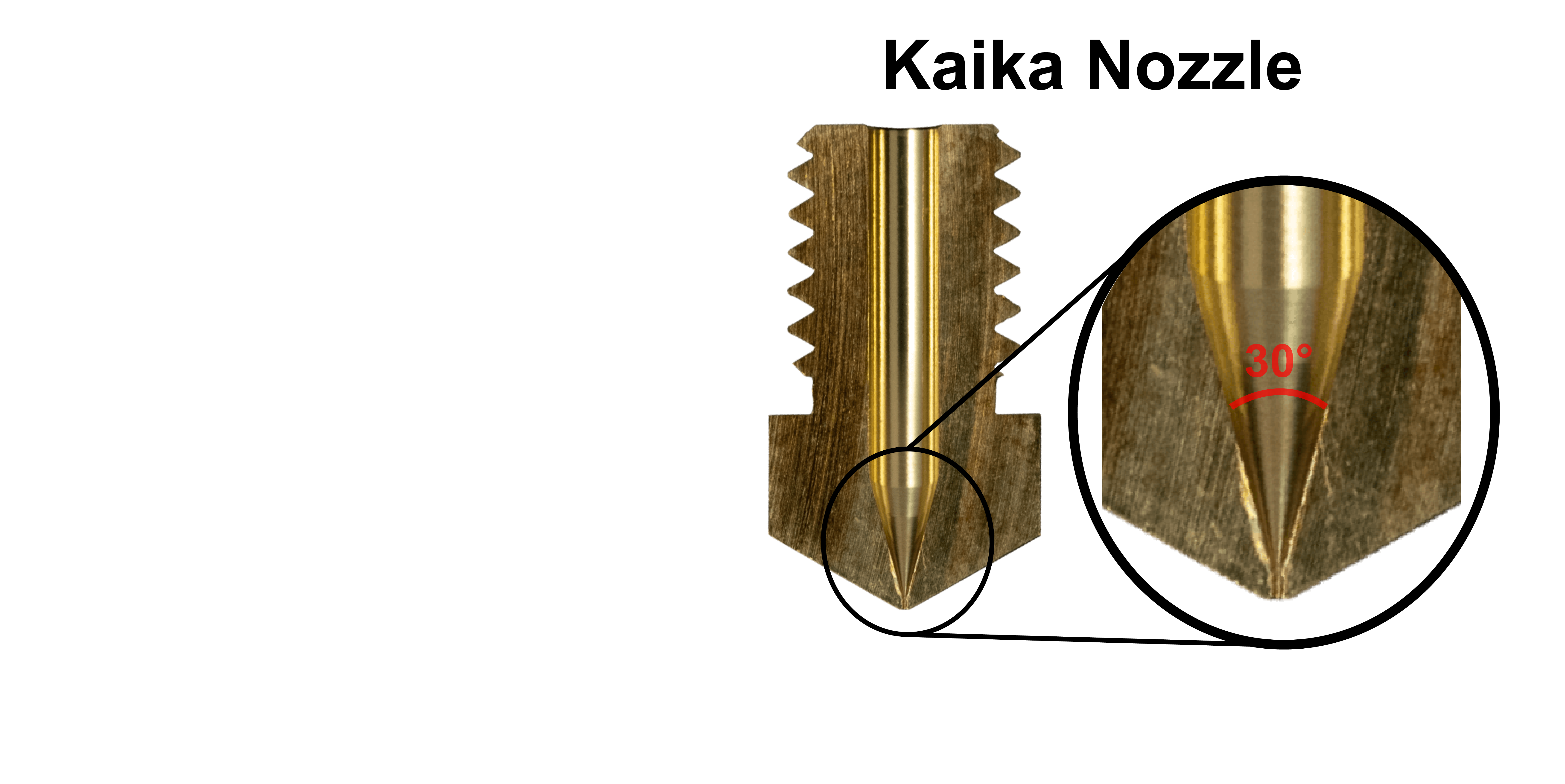 Comparision of internal taper angle of a 3D printer nozzle. A sharp transition results in vortex and backpressure that increases extrusion pressure. A steep taper angle of 30 degrees is ideal.