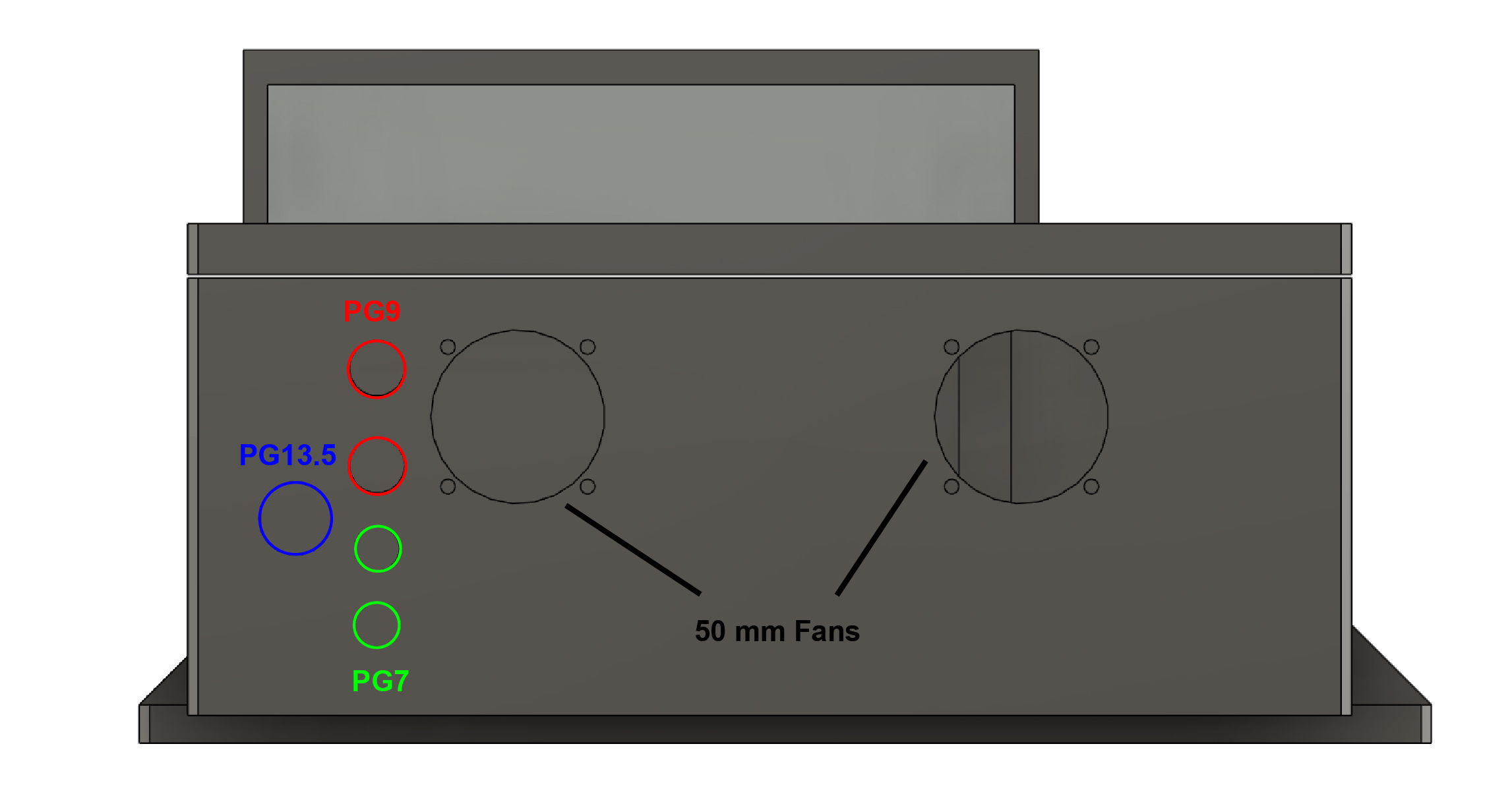 Wire passthrough locations and gland sizes.