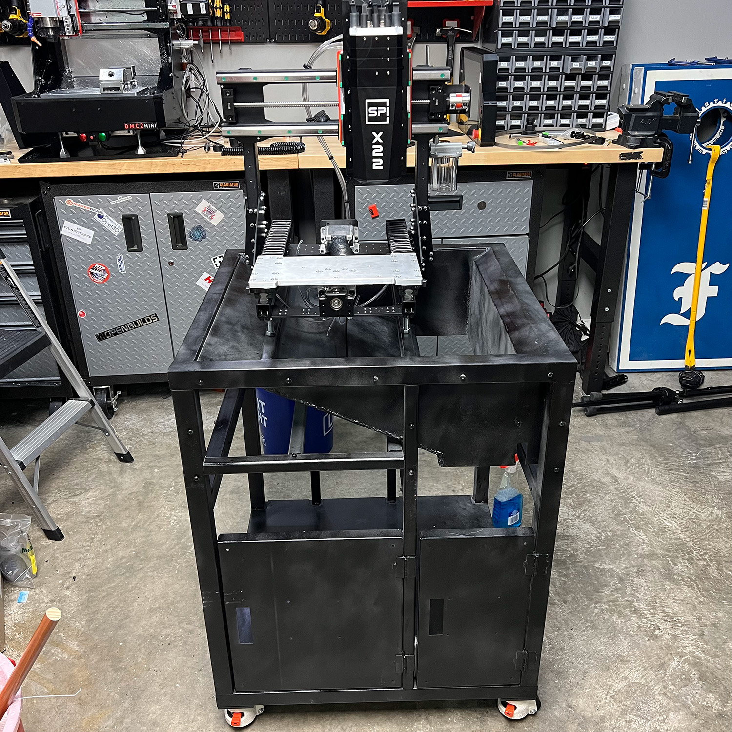 During construction, the DMC2 Mini installed on stand.