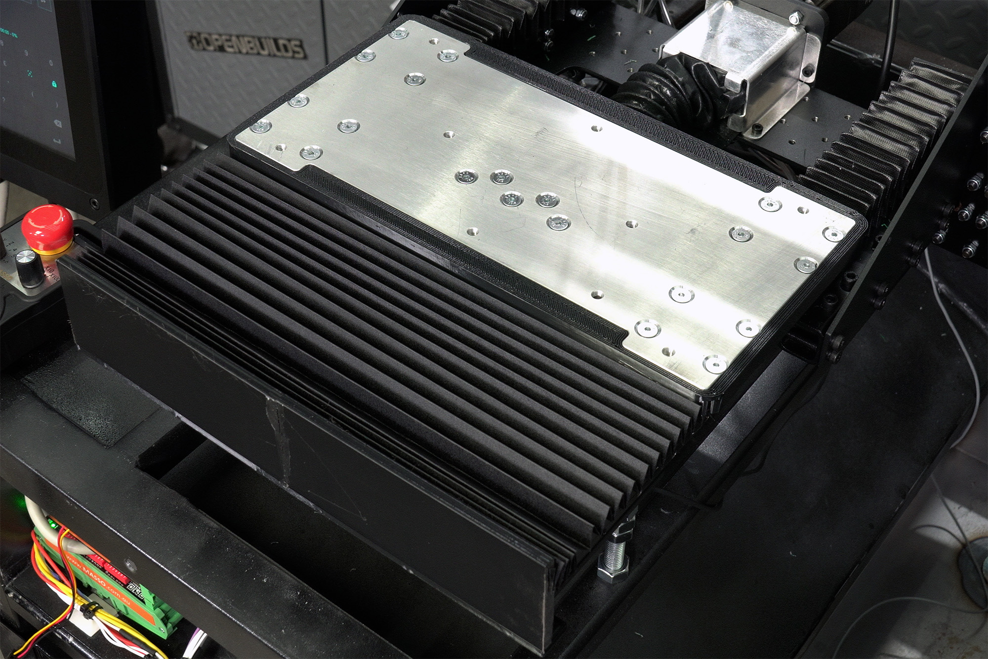 A single long bellow way cover was installed across the front of the Y-axis rails and ball screws. This results in about 25 mm of further travel.